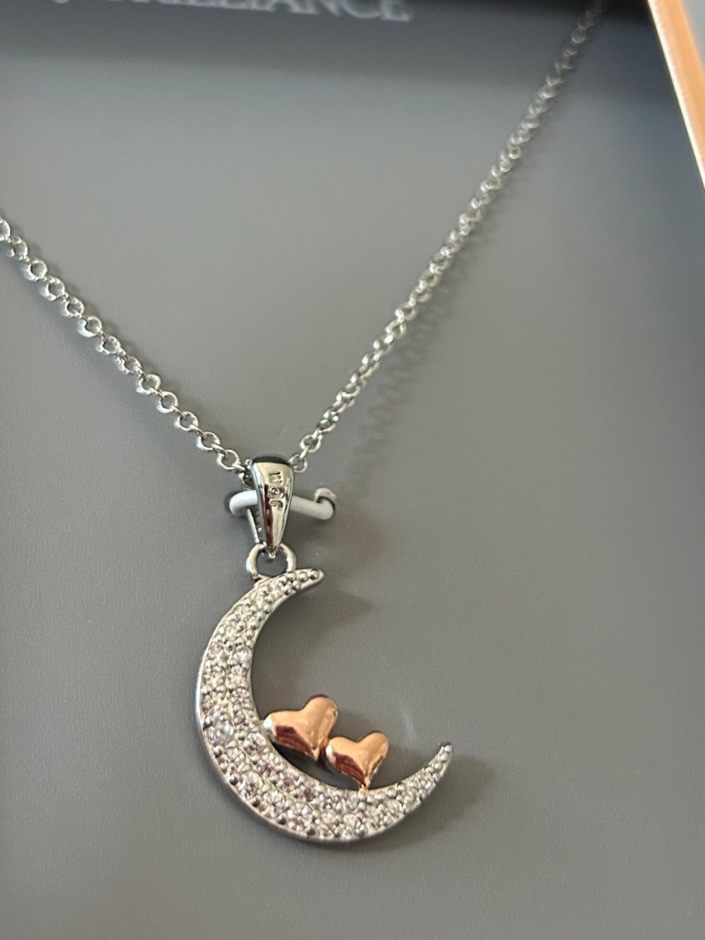 Believe by Brilliance 14KT Gold Flash Plated Cubic Zirconia Moon & Hearts Neckla - Picture 2 of 4